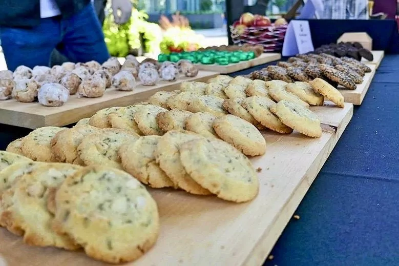 Cookies display on a wood board