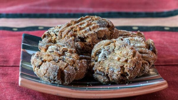 Flourless Peanut Butter Cookies placed on decorative plate