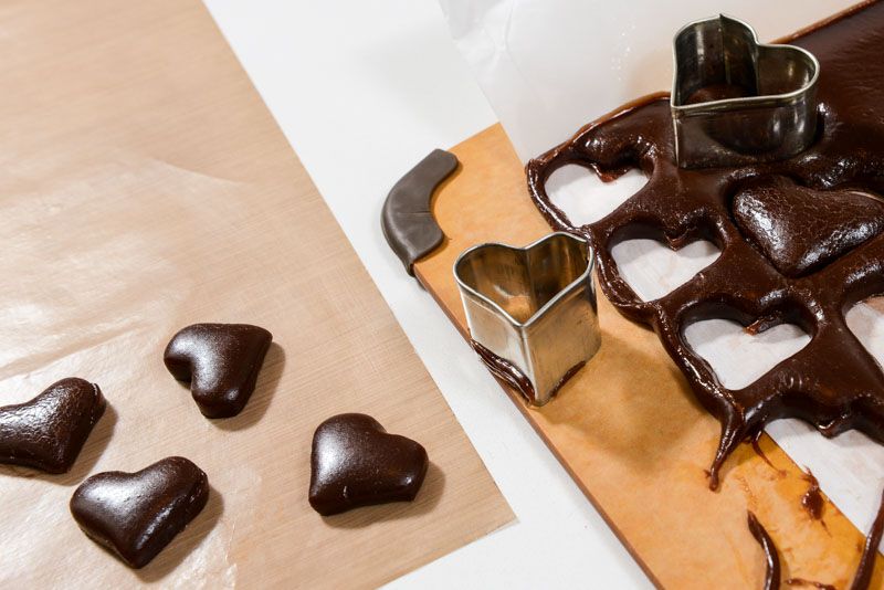 Cut the heart shapes from your sheet of spicy caramel.
