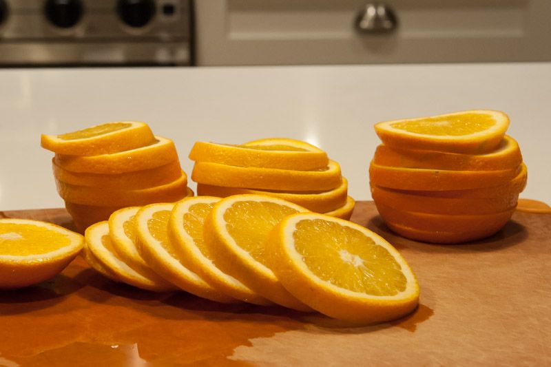 Freshly sliced oranges.