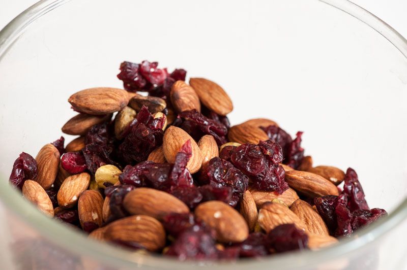Toasted almonds, dried cranberries and pistachio.