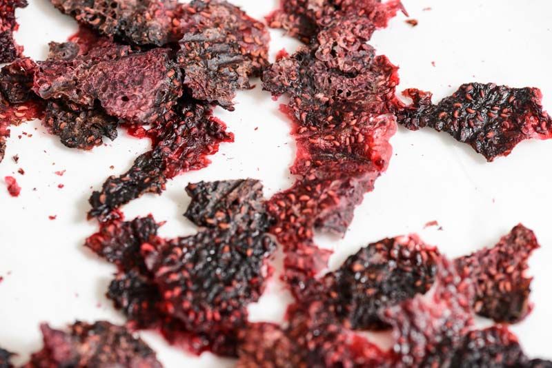 Dried raspberry pulp becomes dry chips.