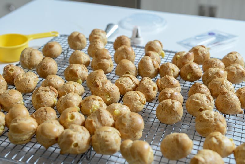 All the choux are filled and ready for the next step.
