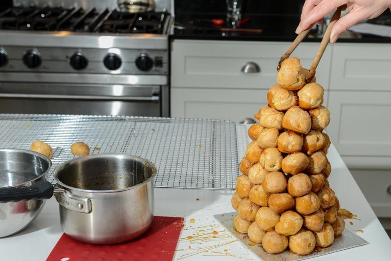 Finishing up the Croquembouche.