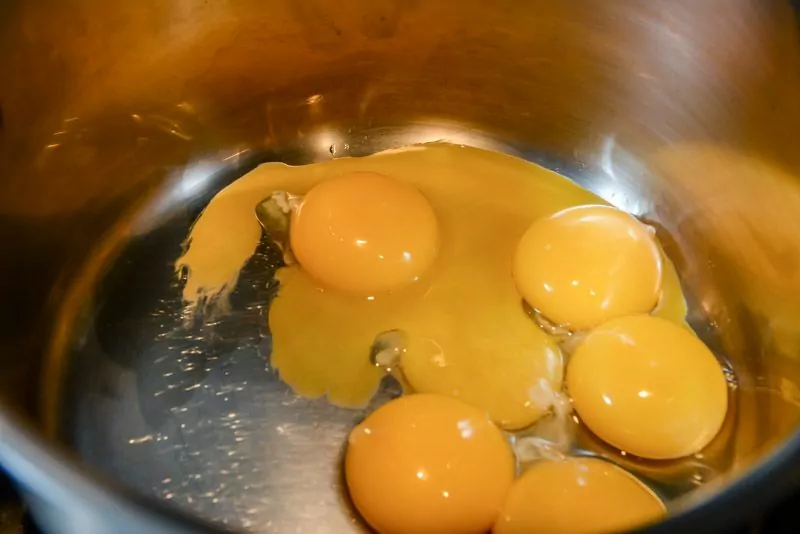 Egg yolks for the rhubarb ginger pastry cream.