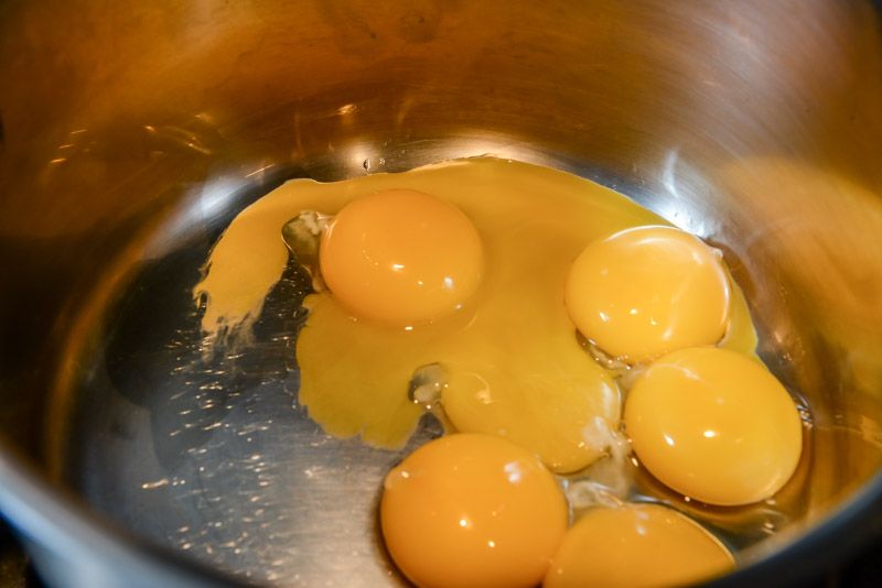 Egg yolks for the rhubarb ginger pastry cream.