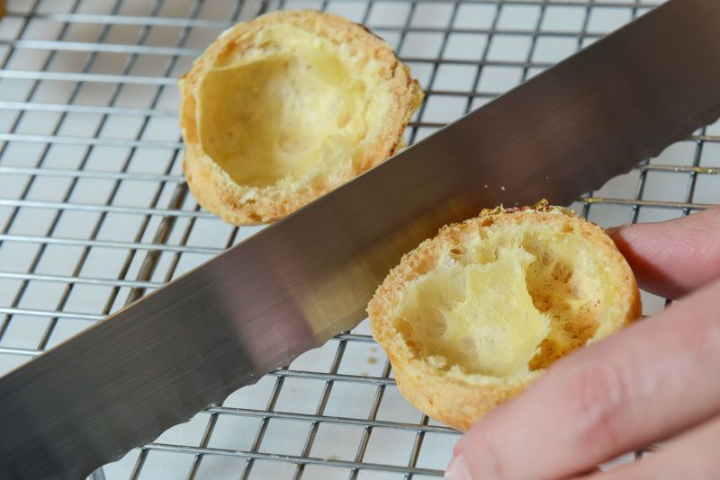 Pâte-à-Choux cut in half. Note the thick dry exterior and airy interior.