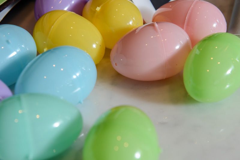 Empty plastic Easter eggs.