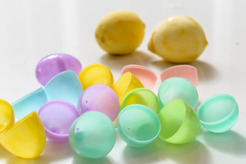 Washed and dried plastic Easter eggs.