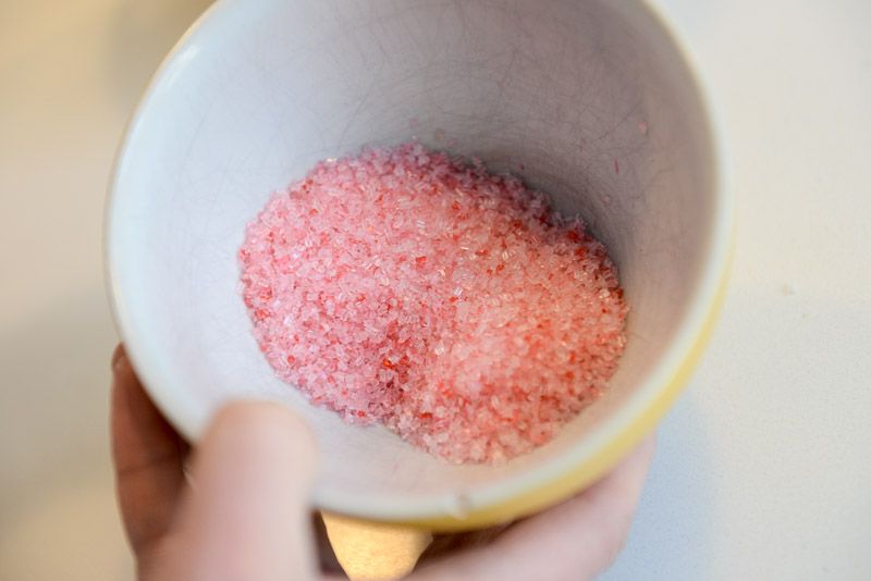 Pink coloured sugar for the easter eggs.