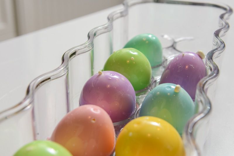 Plastic eggs filled with lemon marshmallow.