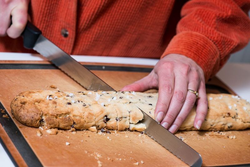 Cut the baked log at an angle.