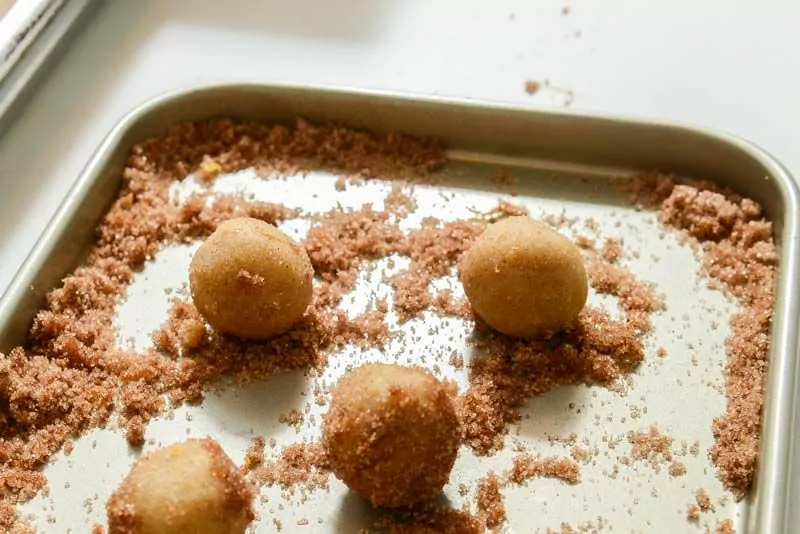 Roll the cookie dough in cinnamon, sugar, and lemon zest.