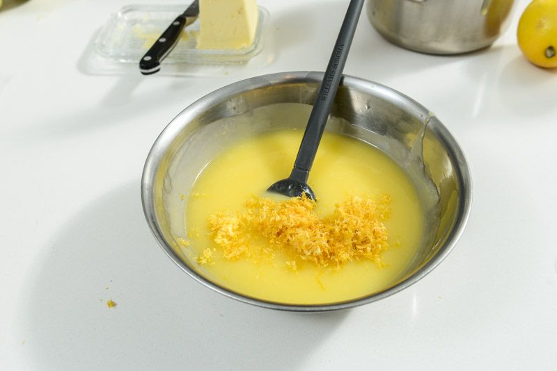 Add lemon zest to the puckery lemon curd to complete the lemon flavour.