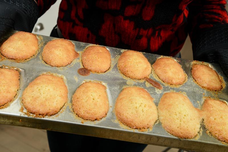 Maple Madeleine Cookies baked and ready to unmould.