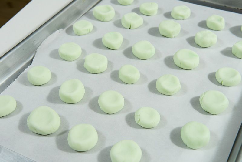 A tray of peppermint patty dough.