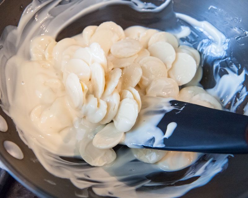 Melting white chocolate.