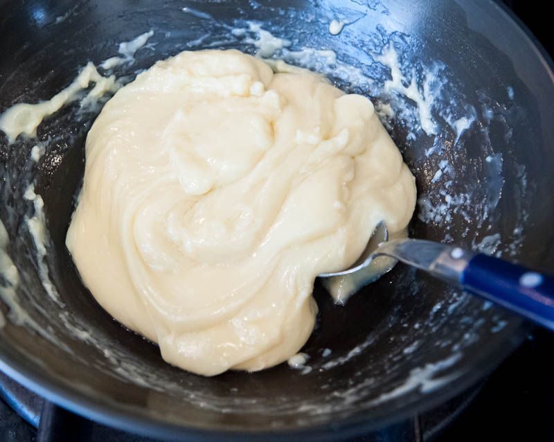 Cooled and firm white chocolate mixture.