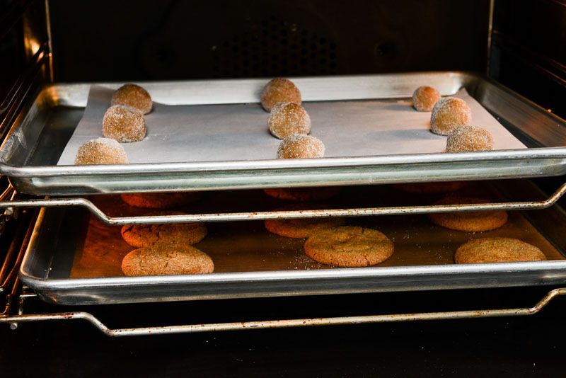 Baking the Bacon Fat Gingersnaps. The oven shot.