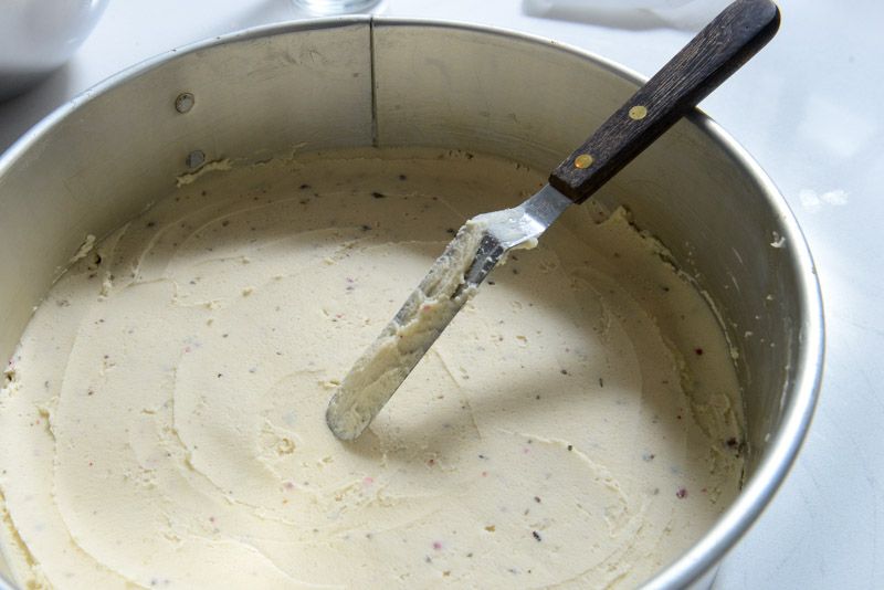 Smoothed shortbread dough in the prepared pan.