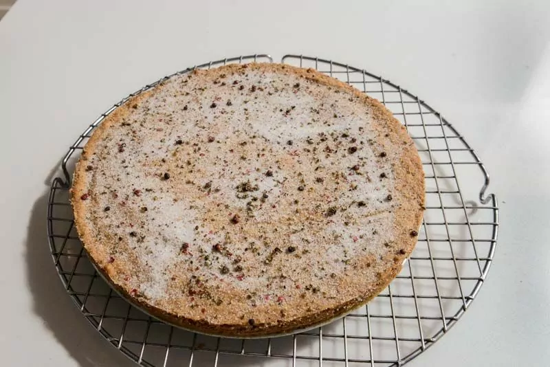 The shortbread out of the pan and cooling.