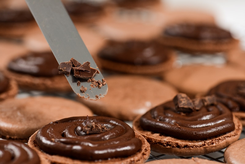 Adding the salty chocolate ganache.