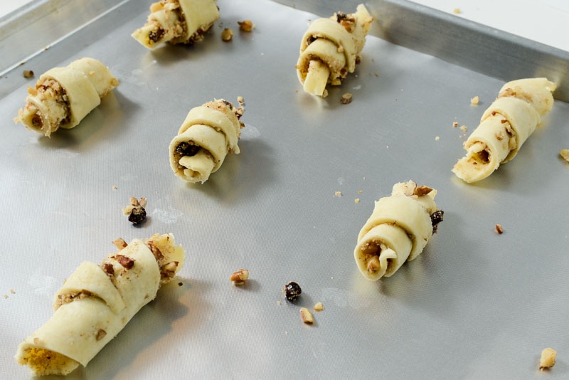 Rolled rugelach waiting for the oven.