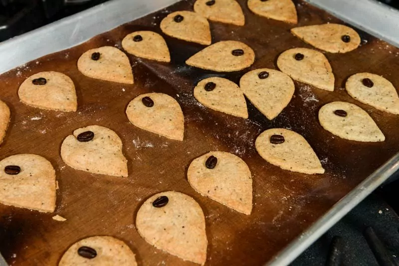 Baked and crispy Coffee and Walnut Teardrop Cookies.