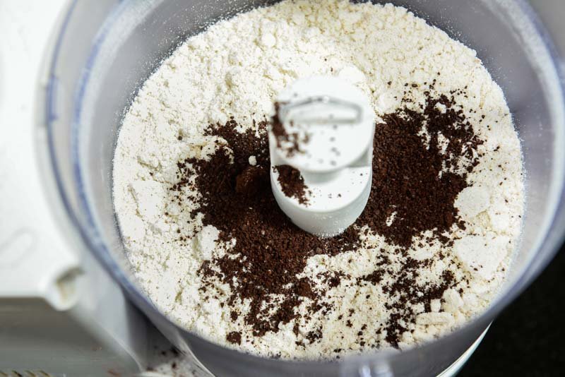 Add ground coffee grounds directly into the dry mixture.