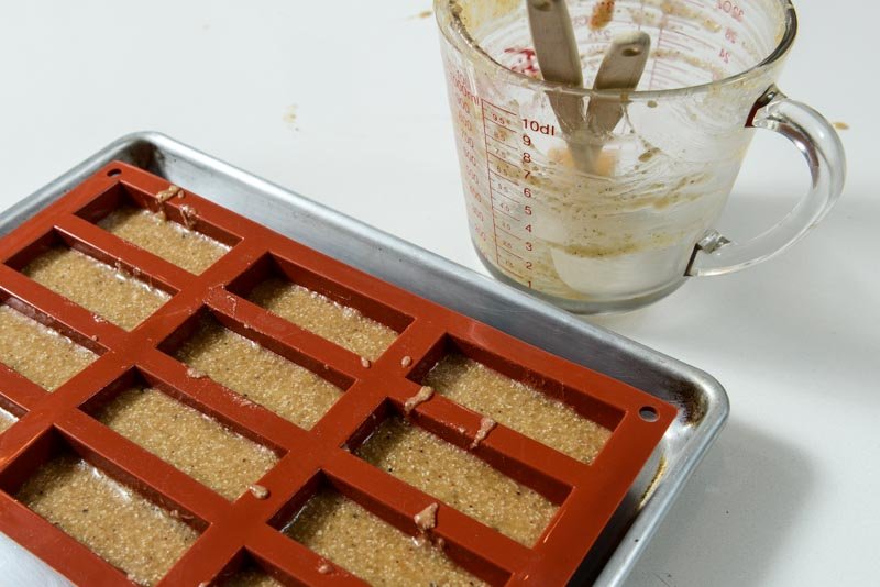 The silicon financier mould filled 3/4 and ready for the oven.