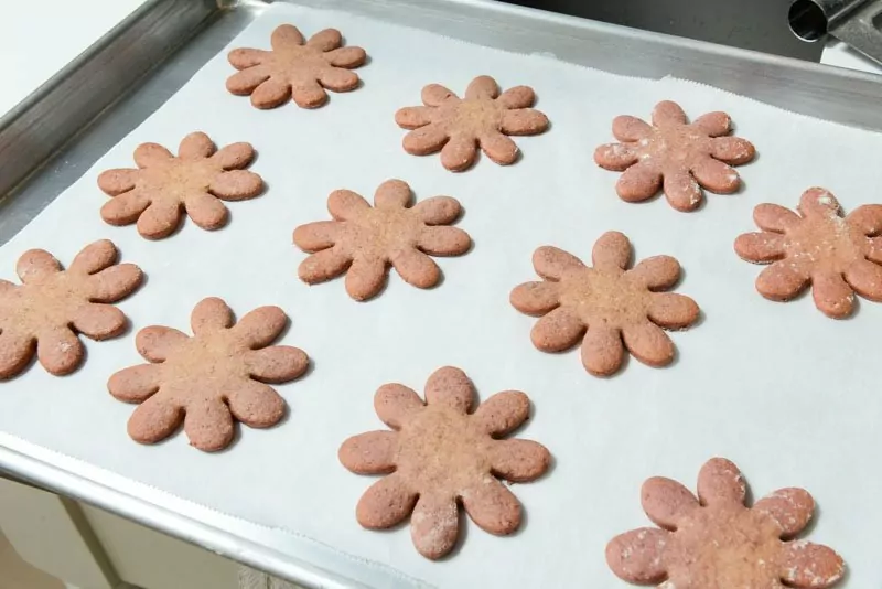 A tray of baked Beet Cookies. Notice they’ve lost their vibrant colour.