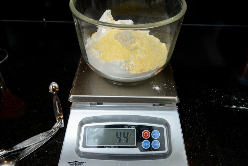 Weighing the dry ingredients.