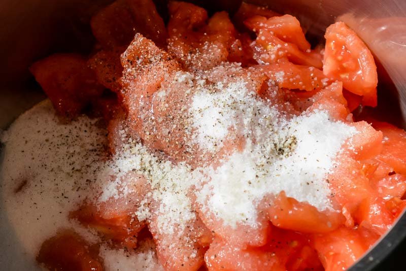 Diced tomatoes with sugar, salt and pepper.