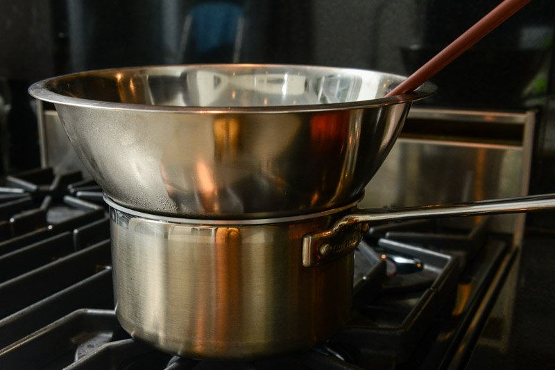 The double boiler set up.