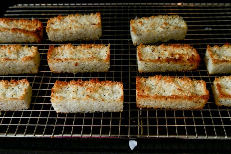 Baked lemony coconut bars.