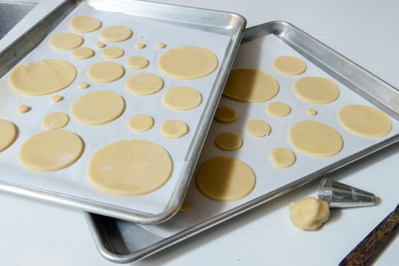 Cookie dough on the trays ready for the oven.