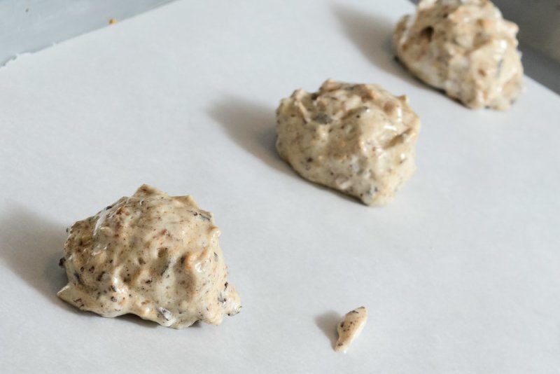 Hazelnut chocolate meringue cookie batter (Brutti ma Buoni) ready to be baked.