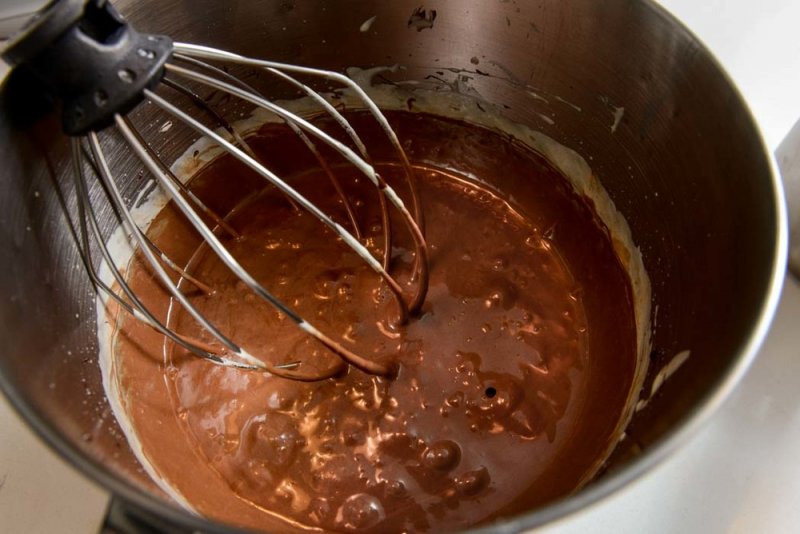 Melted chocolates whipped into the eggs.