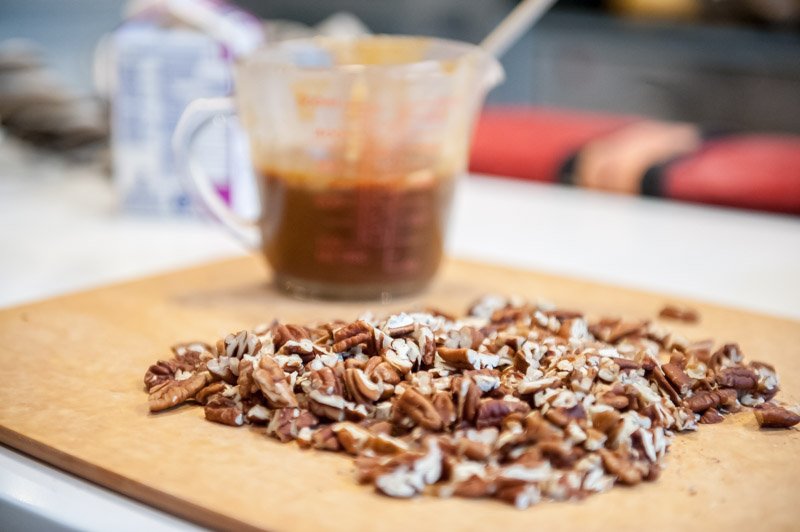 The pecans and filling ready for the shell.