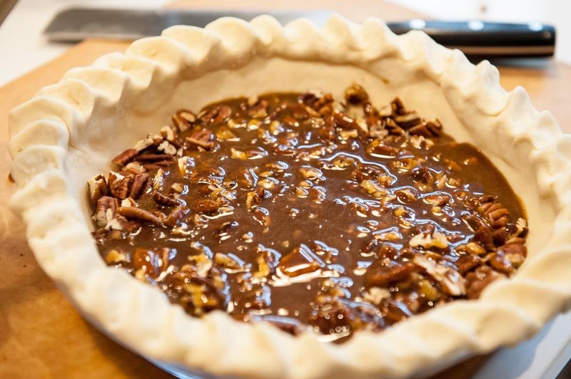 The pecan filling before it went into the oven.