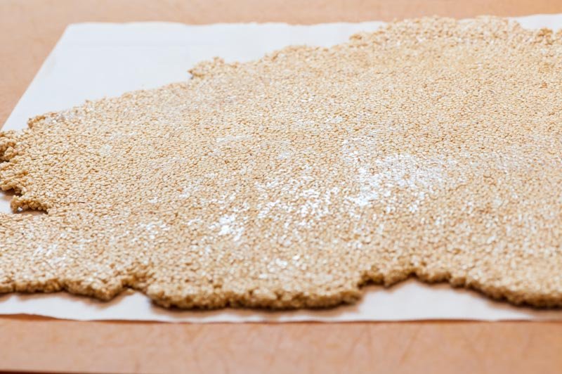 Warm nougat on the cutting board.