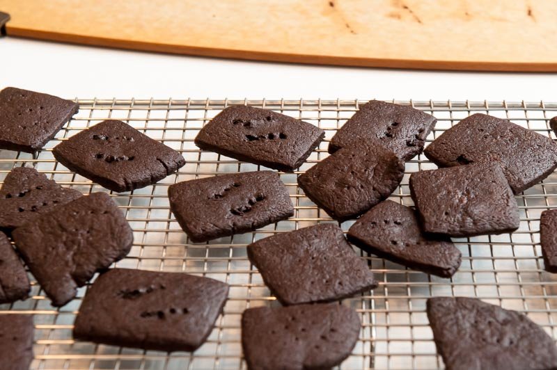 Baked chocolate wafers.