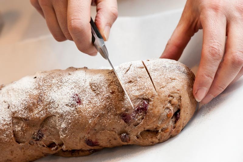 Slashing the bread dough.