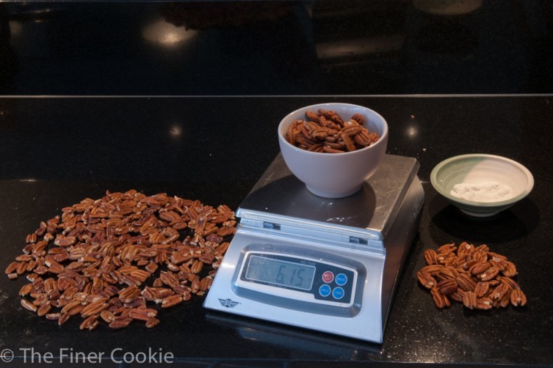 The good pecans in the bowl; the extras on the right; the leftovers on the left.