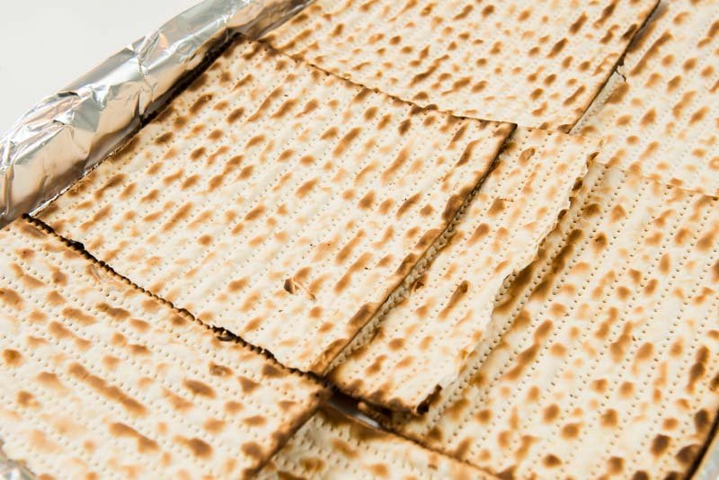 Line tray with boards of dry matzo.