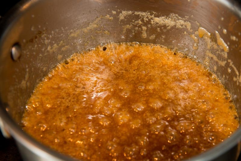 Simmer the butter and brown sugar.