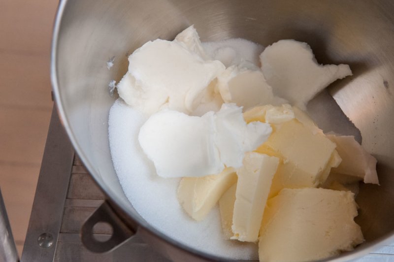 Cream the butter, shortening and sugar.