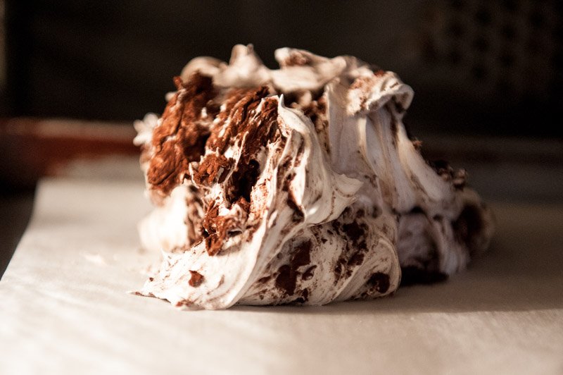 The Cocoa Swirl Meringue in the oven.