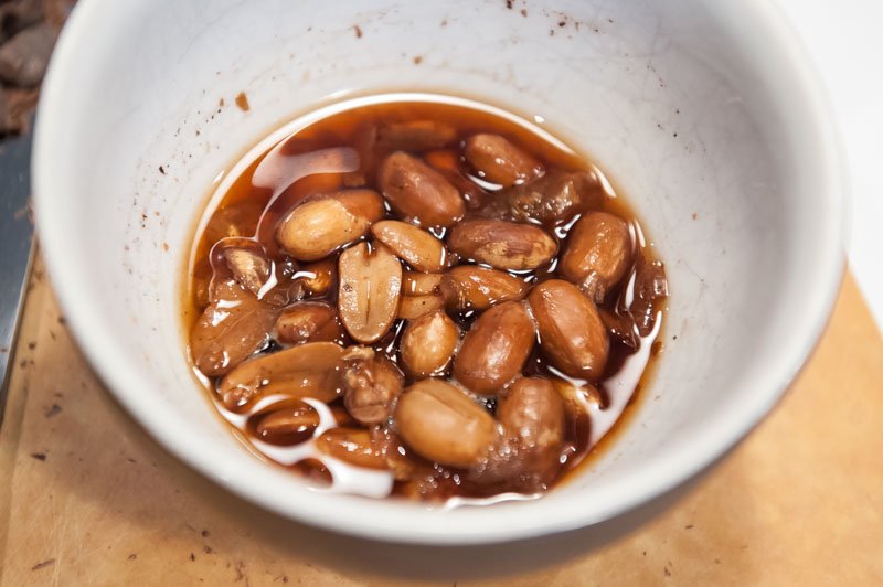 Peanuts soaking in bourbon.