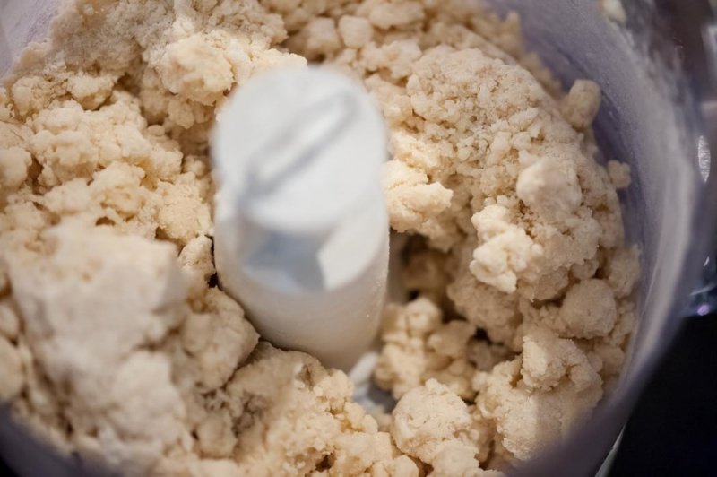 After the flour has been added to the butter.